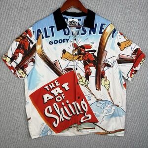 Vintage Disney‎ Mickey Mouse Goofy The Art of Skiing Shirt Button Up Mens Large
